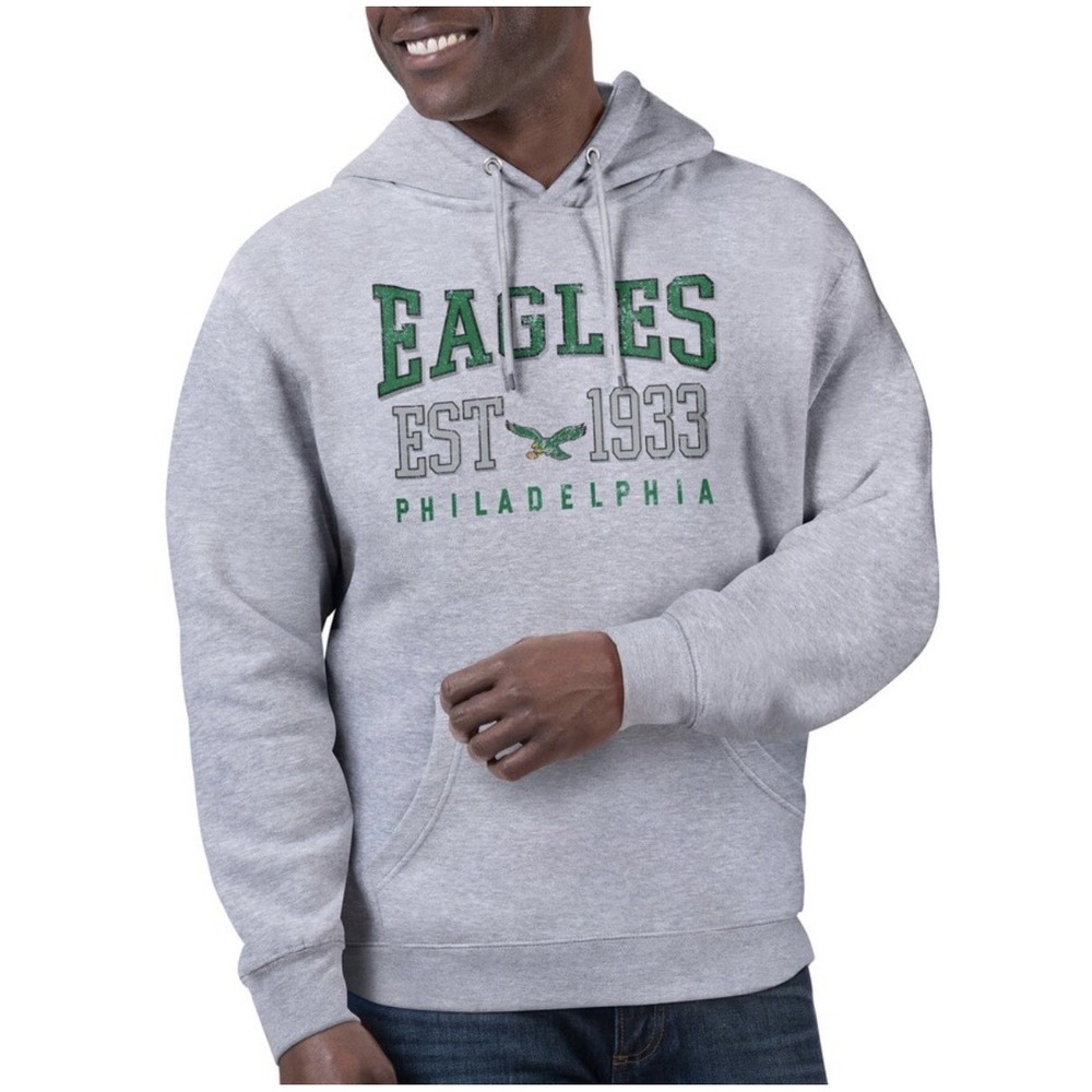 Starter Heather Gray Philadelphia Eagles Retro Pullover Hoodie Unisex‎ Large New